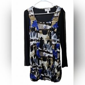 Joseph Ribkoff Dark Colors Abstract Mini Dress Tunic L/S Sz 8 Womens